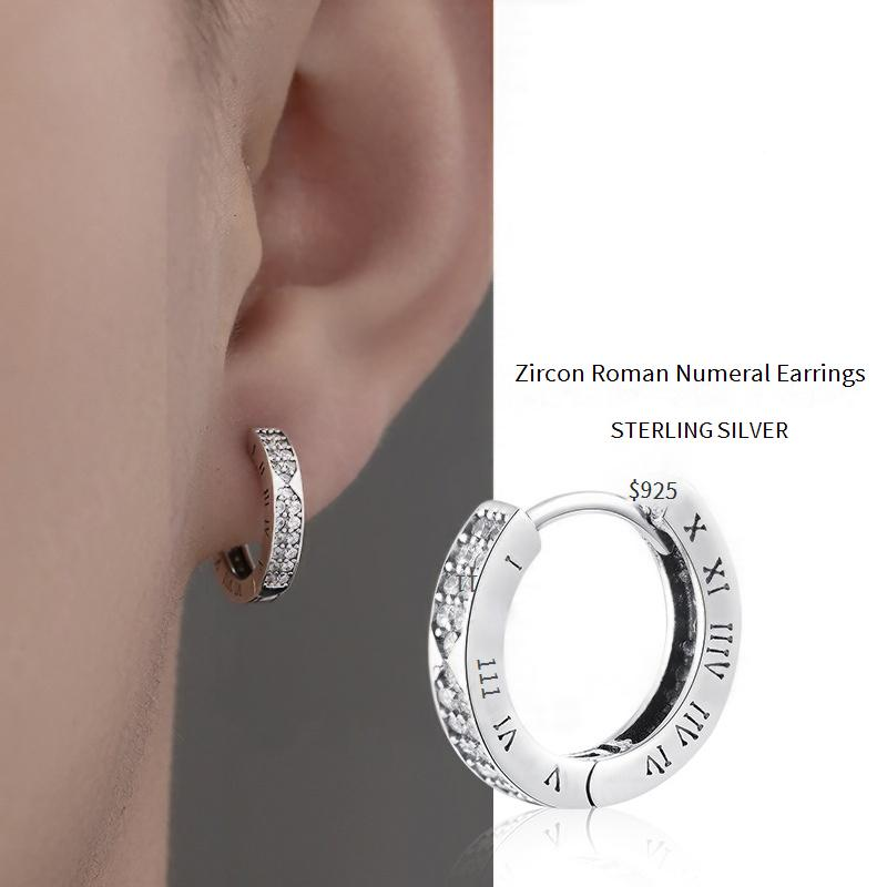 Orecchini a cerchio con numeri romani placcati in argento 925 e zirconi – Orecchini unisex minimalisti per uomo e donna, leggeri e ipoallergenici_voghion.com