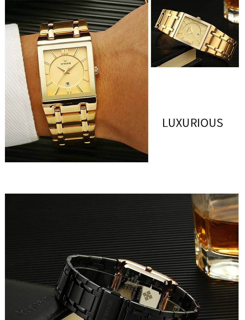 Men's Stainless Steel Square Dress Watch With Quartz Movement, Date Display, And 30M Water Resistance Waterproof Business_voghion.com