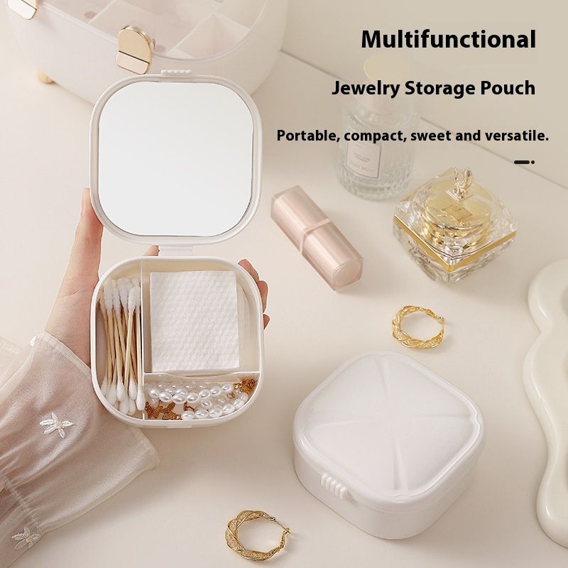 Elegant Portable Makeup Organizer Box – Multi-Layer Storage For Cosmetics, Jewelry & Cotton Pads (Mirror Included, Customizable Dividers, White)_voghion.com