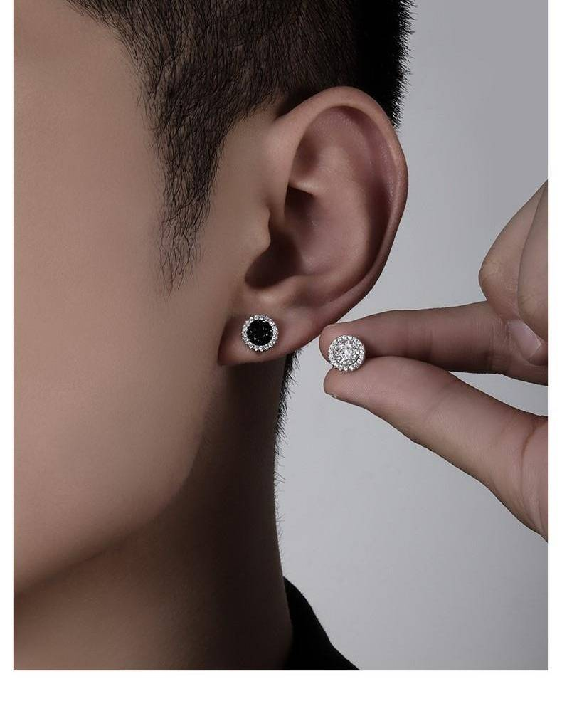 Geometrische Kristallcluster-Ohrstecker für Herren – Punk-Hipster-Ohrstecker für den Winter, minimalistische Ohrringe in blauem Saphirton für stilbewusste Männer_voghion.com