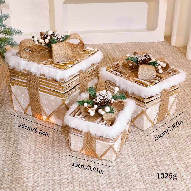 Christmas Decoration Gift Box Trio Set – Stackable Festive Gift Boxes In 10 Elegant Styles (Red/Green/Gold Grid, Glam Gold, Flocked Snow)_voghion.com