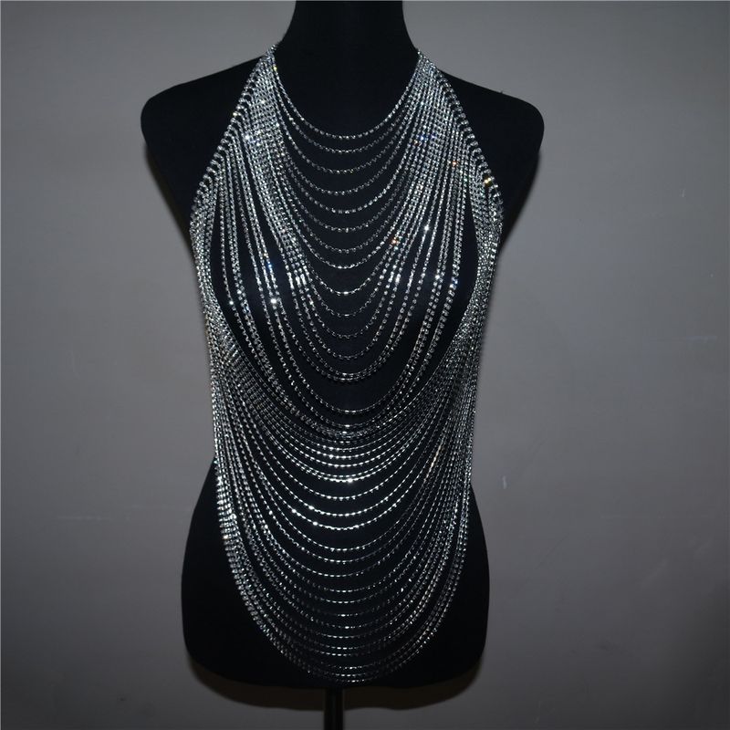 Körperkette, mehrlagige Brustkette mit Strassquaste, glitzernde Oberteile, BHs, Bikiniketten, Party-Körperhalskette, Schmuck für Frauen und Mädchen_voghion.com