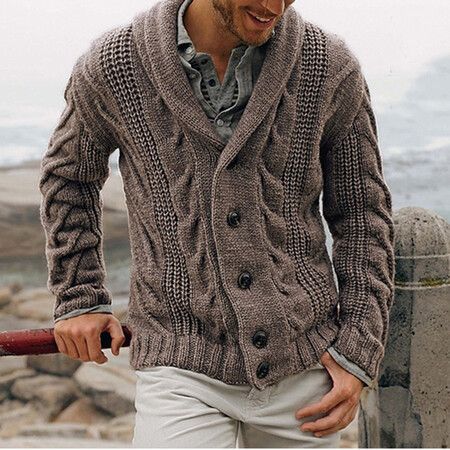 Heren Diamond Knit Cardigan Slim Fit Trui - Lange Mouw Omslagkraag Trui Voor Herfst/Winter - Acrylmix Warm Casual & Business Casual_voghion.com