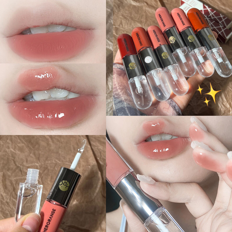 Lip Smalto a specchio a doppia testa Lucidalabbra acquoso impermeabile Rossetto liquido gelatinoso trasparente a lunga durata Bastone womon_voghion.com