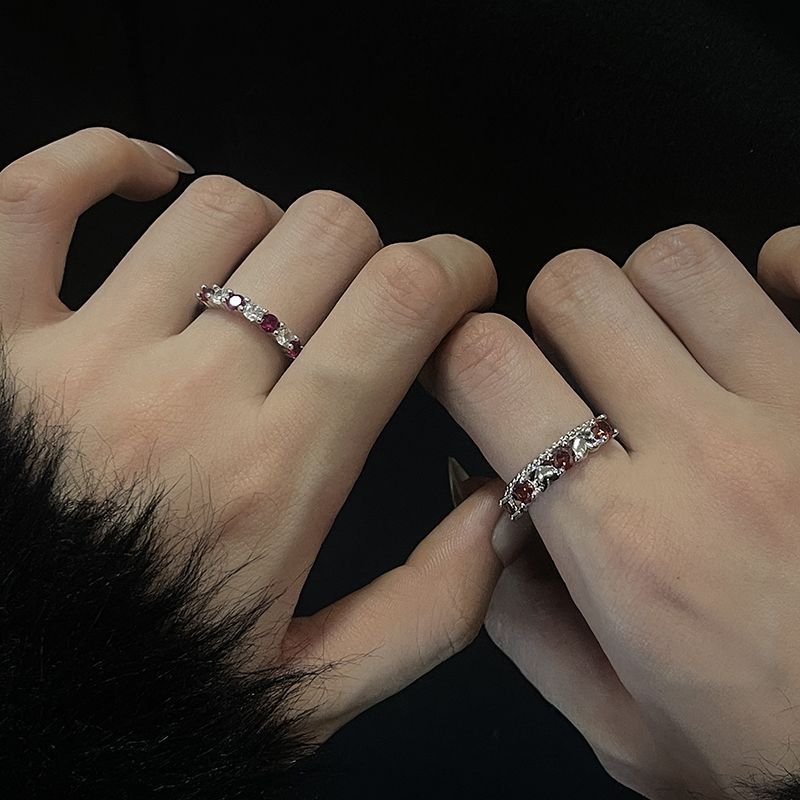 Ring Red Open Diamond Zircon Heart Minimally Stacked Set, High End, Personalized Finger Ring, Female Trendy Set, End, ,_voghion.com