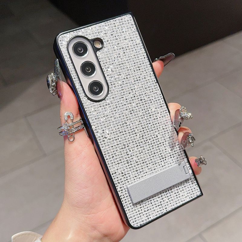 For Samsung Galaxy Z Fold 3 4 5 6 Luxury Glitter Sequins Metallic Stand Phone Case Cover_voghion.com