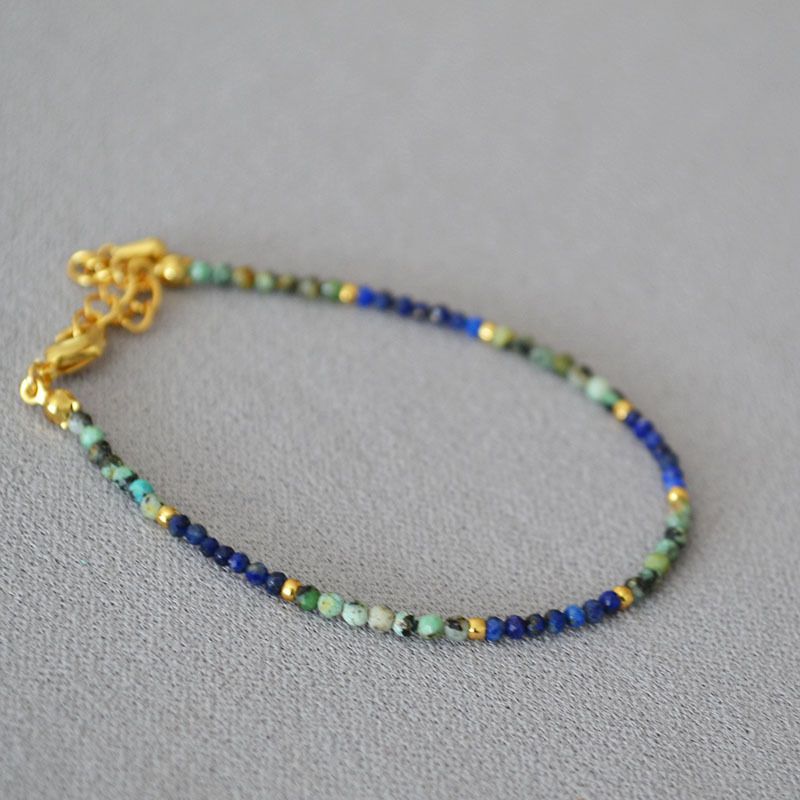 Collana di perline fatta a mano con design di nicchia francese - Turchese e lapislazzuli, catena per clavicola da donna semplice ed elegante_voghion.com