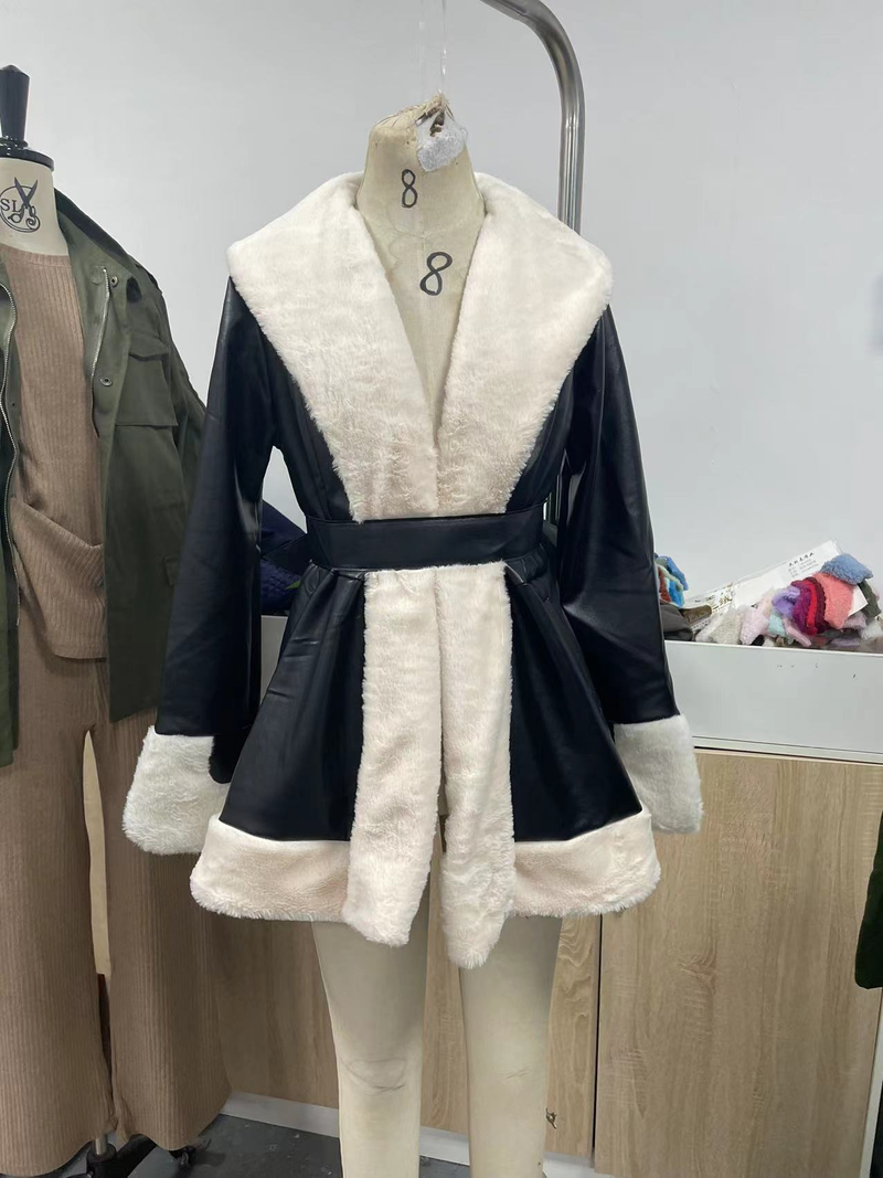 Women's imitation rabbit hair fur one waist temperament warm coat_voghion.com
