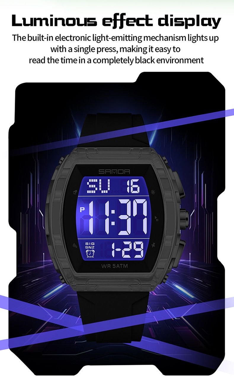 Unisex digitaal horloge met multifunctioneel display, waterdicht, alarm, stopwatch en led-achtergrondverlichting - stijlvol tonvormig ontwerp voor dagelijks gebruik_voghion.com