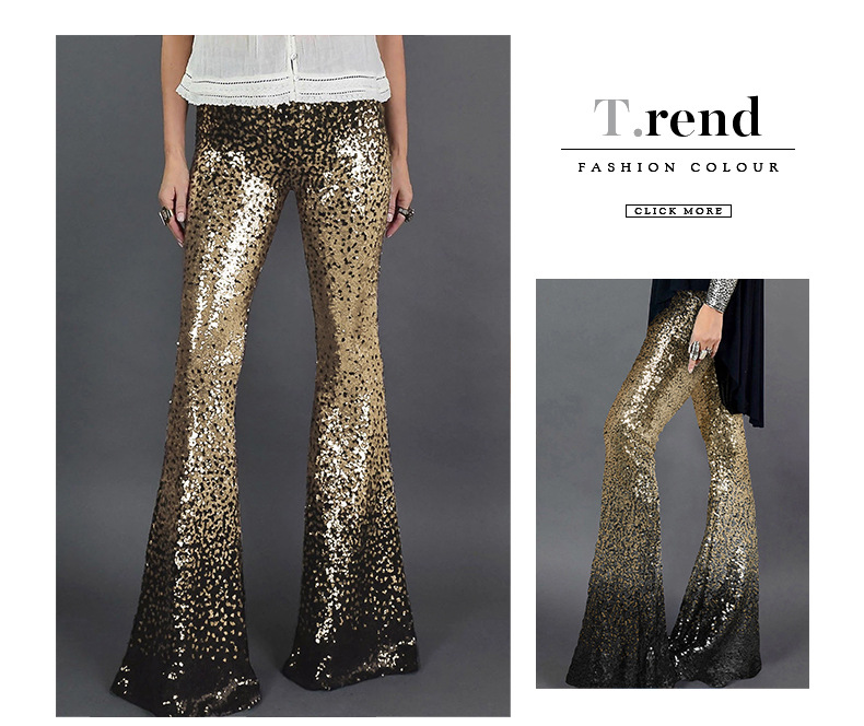 Ropa de mujer Primavera y otoño Nuevos pantalones acampanados de cintura alta delgados con lentejuelas_voghion.com