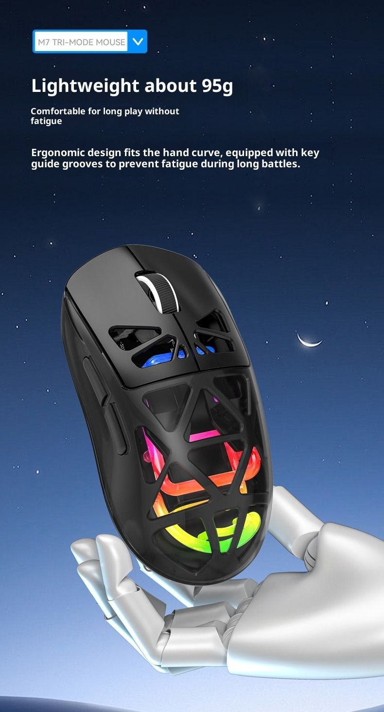 Mouse da gioco wireless, M7 Tri-Mode RGB trasparente leggero, 2.4G BT 5.0, 3600 DPI, ergonomico per PC Mac Laptop_voghion.com