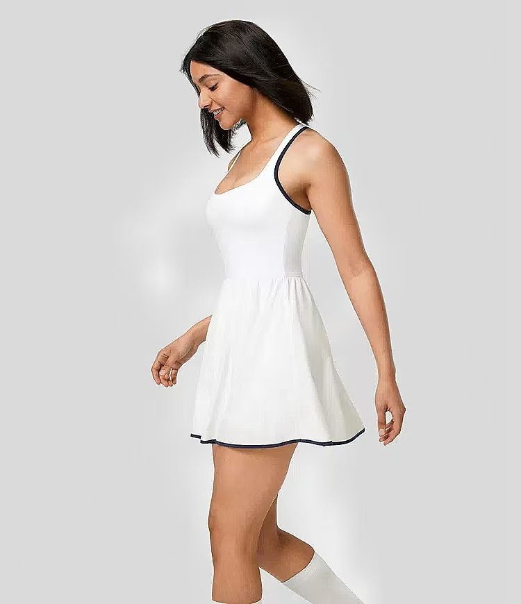 Tennis Sleeveless Dress With Chest Pad Yoga Wear Sports Set Bow Short Skirt_voghion.com