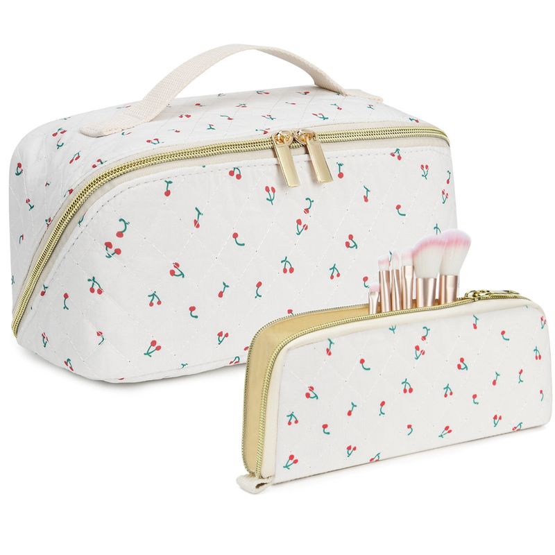 Damentaschen, Kosmetiktasche mit Blumenmuster, tragbare Aufbewahrungstasche für die tägliche Reise, große Kapazität, Akkordeon-Kosmetiktasche, zweiteiliges Set_voghion.com