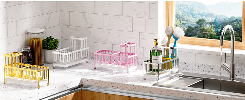 Rotating Sink Organizer - Stainless Steel Sponge Holder With Drip-Free Spout & Brush Storage Space-Saving_voghion.com