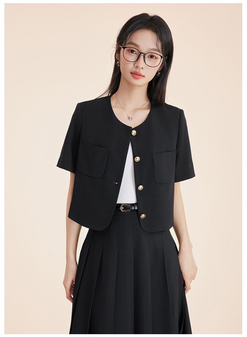 Chaqueta corta de verano para mujer, con mangas, estilo nuevo 2025, conjunto de falda corta, conjunto de dos piezas._voghion.com