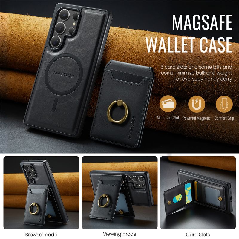 Magnetische 2-in-1-Geldbörse aus Leder für Samsung Galaxy S25 Edge S24 Plus S23 Ultra Wireless Charging Back_voghion.com