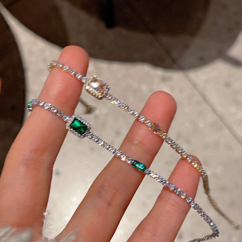 Unisex Full Dia Sparkg Square Exquisite Ins Style Elegant Summer Lobster Clasp Bracelet_voghion.com