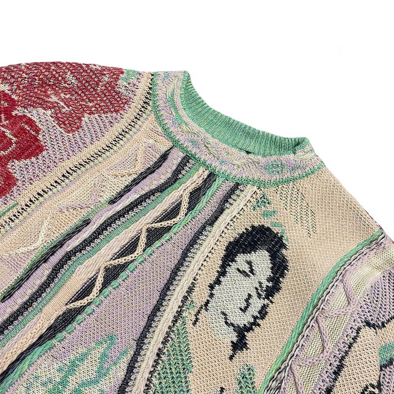 Maglione girocollo lavorato a maglia in stile etnico a contrasto vintage, con ritratto, in jacquard, taglia grande_voghion.com
