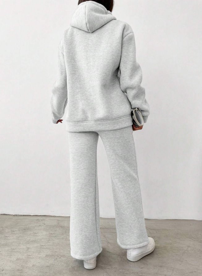 Completo da donna con felpa con cappuccio e pantaloni a gamba larga - Tuta casual oversize in nero/grigio (S-XXL)_voghion.com