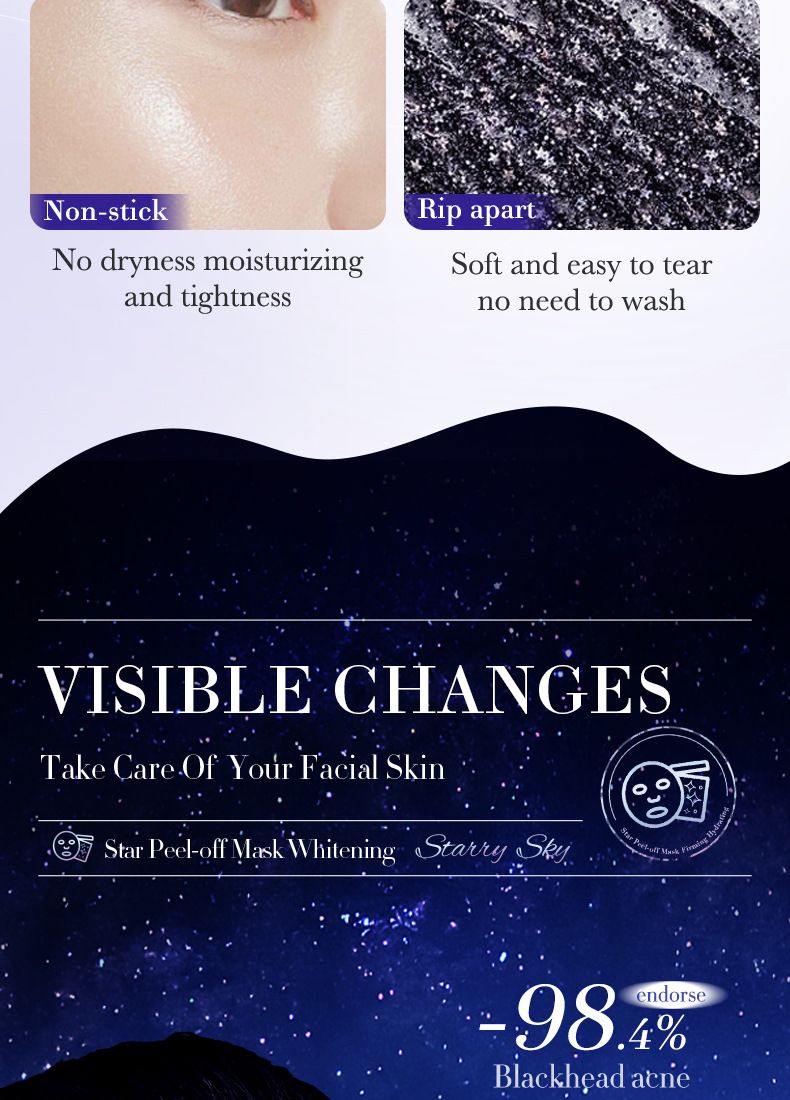 Mascarilla SADOER Starry Sky Whitening Cleansing Tear Mask, Elimina eficazmente los puntos negros, hidrata y rejuvenece, calma y repara la tirantez._voghion.com