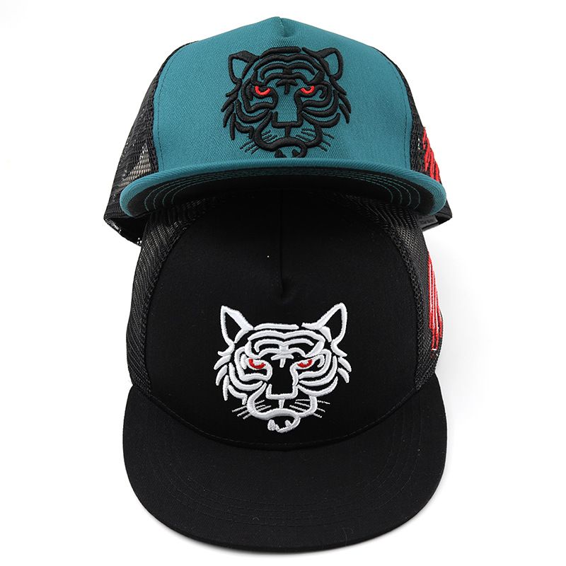 Cappellino da baseball con testa di tigre ricamata a bordo piatto, da uomo, taglie forti, alla moda, casual e versatile, con parasole in rete, stile hip-hop_voghion.com