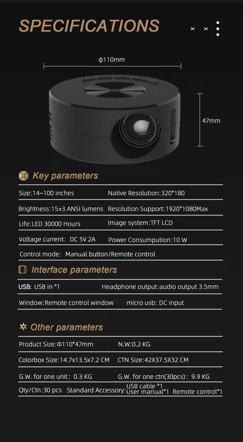Mini projecteur LED YT200 pour home cinéma, vidéo mobile 1080p, synchronisation USB, écran pour smartphone_voghion.com