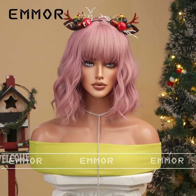 Parrucca colorata per cosplay di Halloween di Natale Qi Bangs parrucca corta riccia bobo acconciatura completa_voghion.com