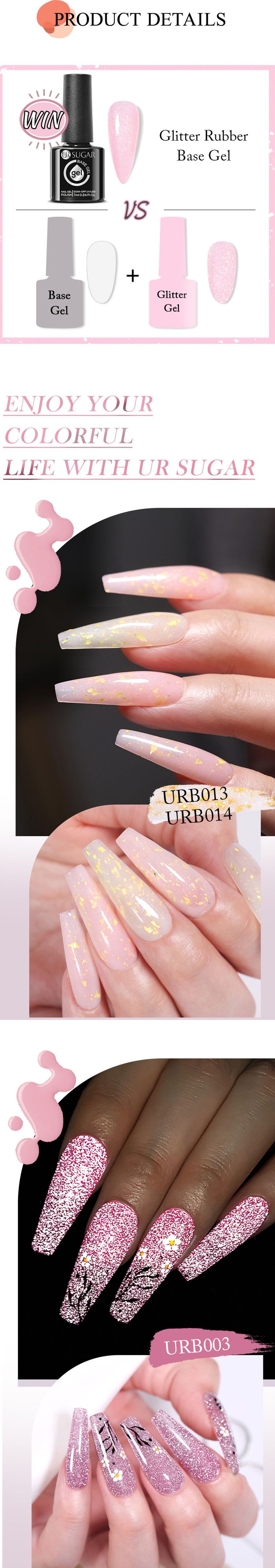 Set di gel per unghie multiuso UR SUGAR - Base in gomma diamantata frantumata senza mordenzatura, smalto temperato - Top coat gratuito e base rimovibile_voghion.com