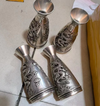 Antico Qianlong Anno Rame Bianco Ragazzo Incontra Ragazza Divisore per Liquore Qianlong Caldo Bicchiere da Vino Artigianato Decorazione per la Casa_voghion.com