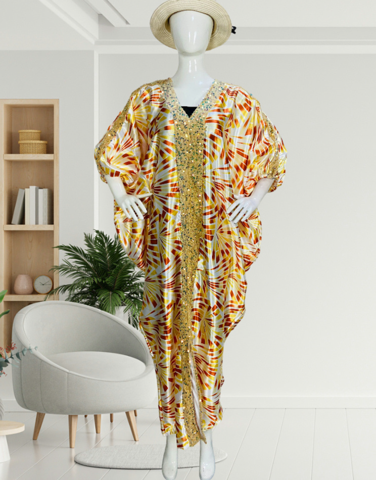 Vestido muçulmano estampado com patchwork, promoção, solto, estampado, lantejoulas, decote em V_voghion.com