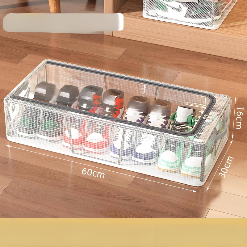 Klar sammenleggbar skoboks, plassbesparende skoarrangør under sengen med støvtett lokk, fortykket plastskoboks for organisering av hjemmegarderober_voghion.com