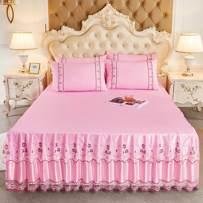Gonna da letto minimalista in stile principessa - Elegante bordo in pizzo con orlo a balza a doppio strato_voghion.com
