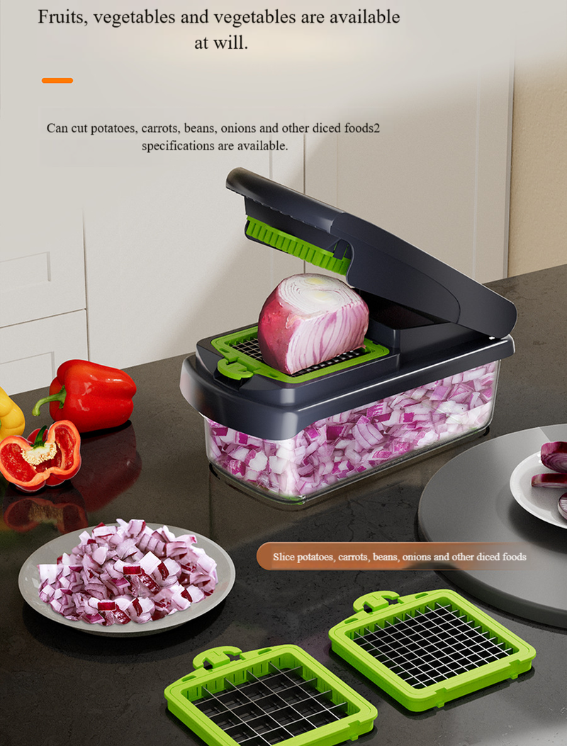 Affettatrice per verdure multifunzionale - Mandolina 6 in 1 per tagliare a julienne, grattugiare, tagliare a dadini e spiralizzare (patate, carote, cetrioli)_voghion.com