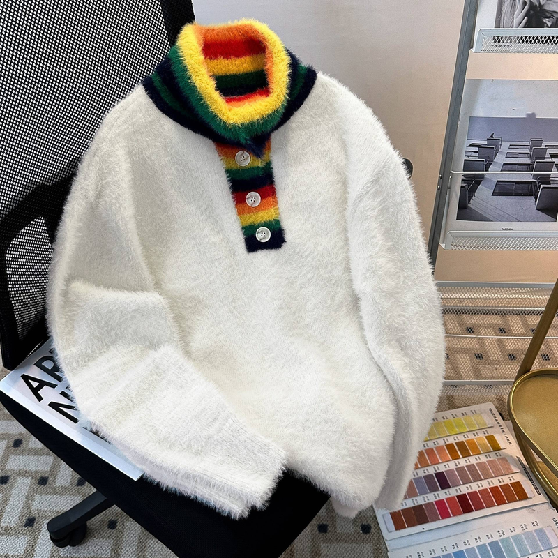 Męska odzież w dużych rozmiarach, sweter dla mężczyzn i kobiet, jesień i zima, modna marka, niszowy design, luźny, miękki sweter z wysokim kołnierzem_voghion.com