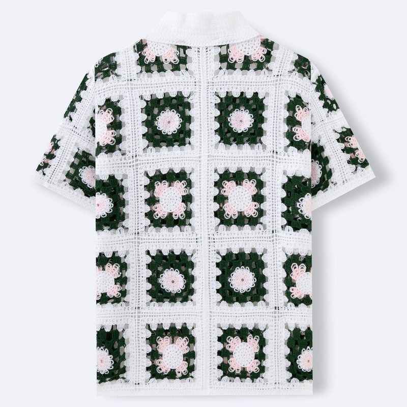Herrenbekleidung Retro Häkelpullover Lässiges Vielseitiges Hohles Kurzarm-Strickhemd_voghion.com