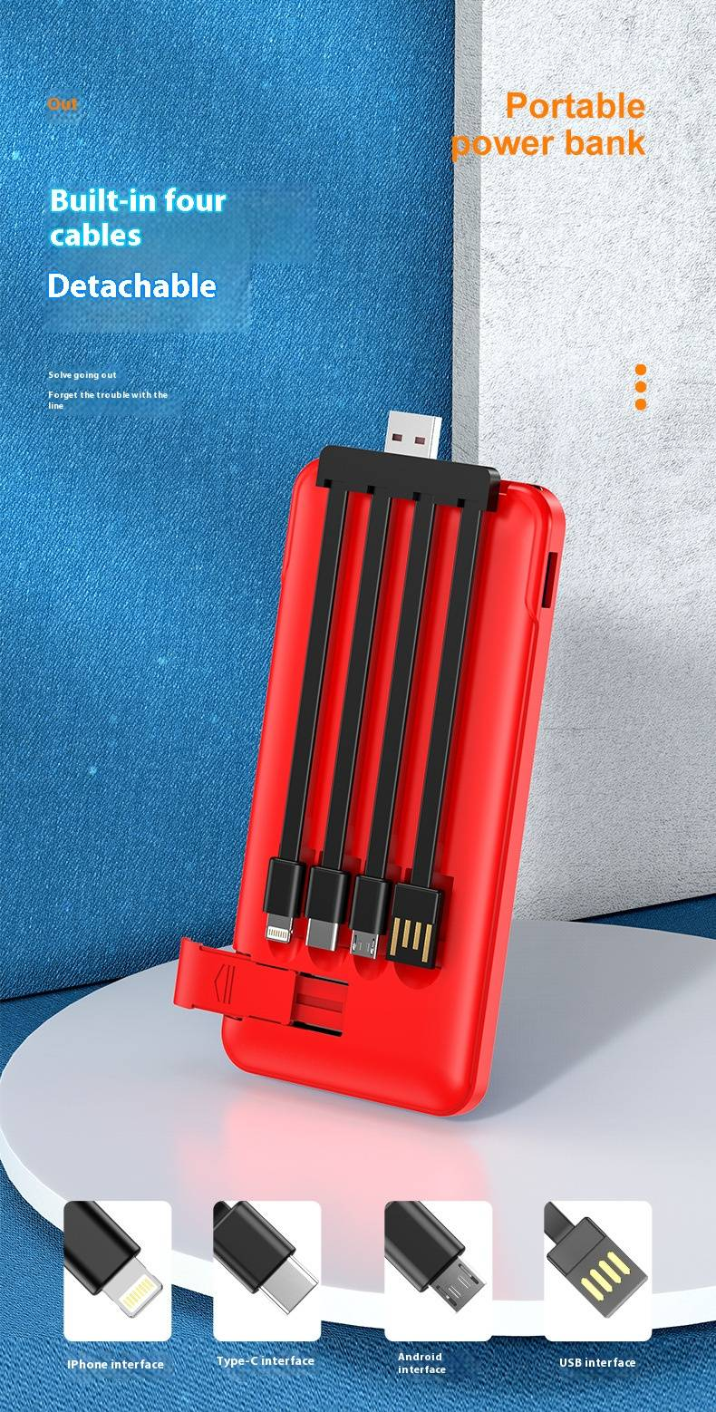 20000mAh Power Bank With Built-in Cables | Portable Charger For IPhone Android | Fast Charging 10W | Custom Logo Option | Travel Essentials_voghion.com