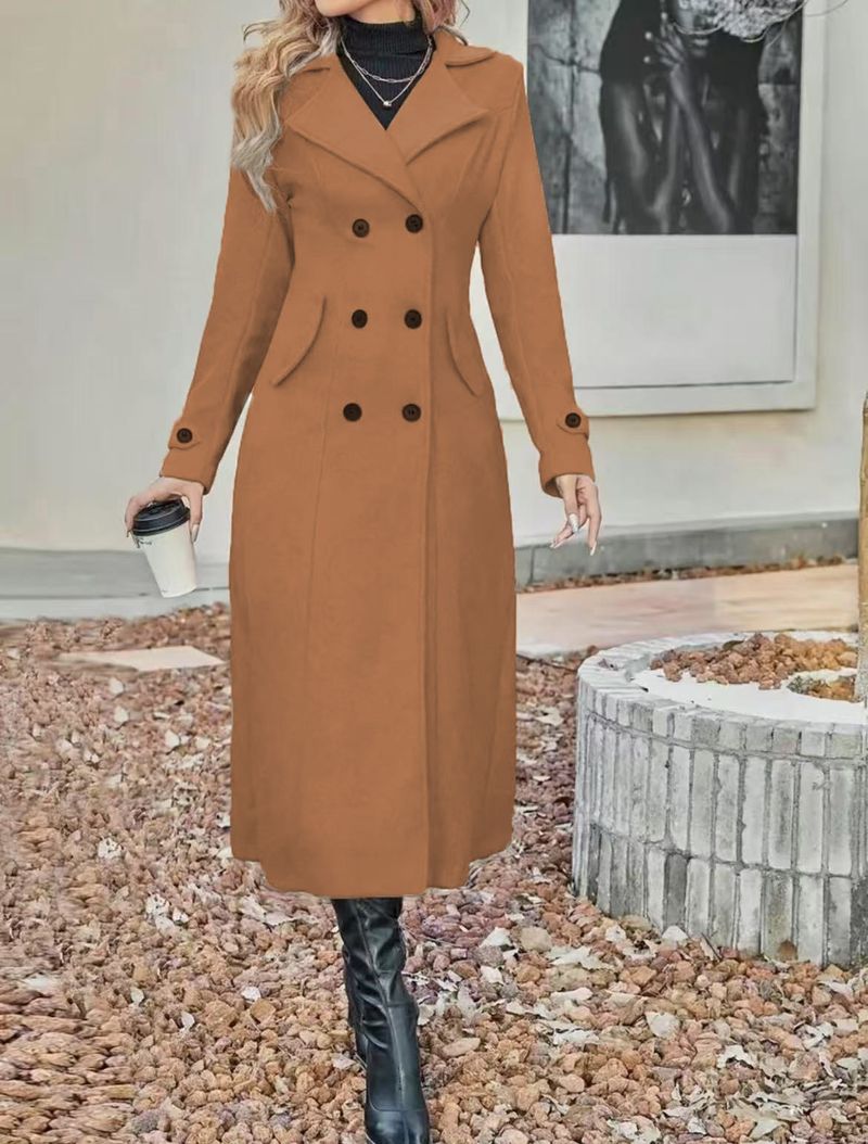 Women's Double-Breasted Wool Blend Trench Coat – Slim Fit Long Coat With Belt, Elegant Fall Winter Jacket For Women_voghion.com