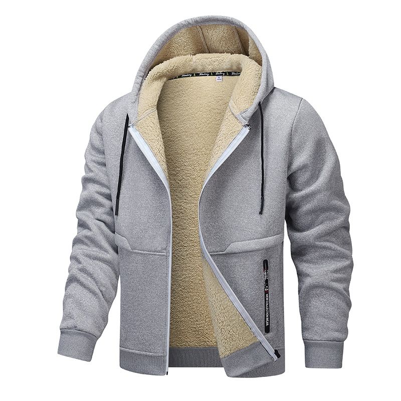 Giacca da uomo oversize in sherpa con fodera in pile - Cappotto invernale da lavoro con cappuccio, cerniera e tasche multiple, capospalla streetwear per casual e attività all'aperto_voghion.com
