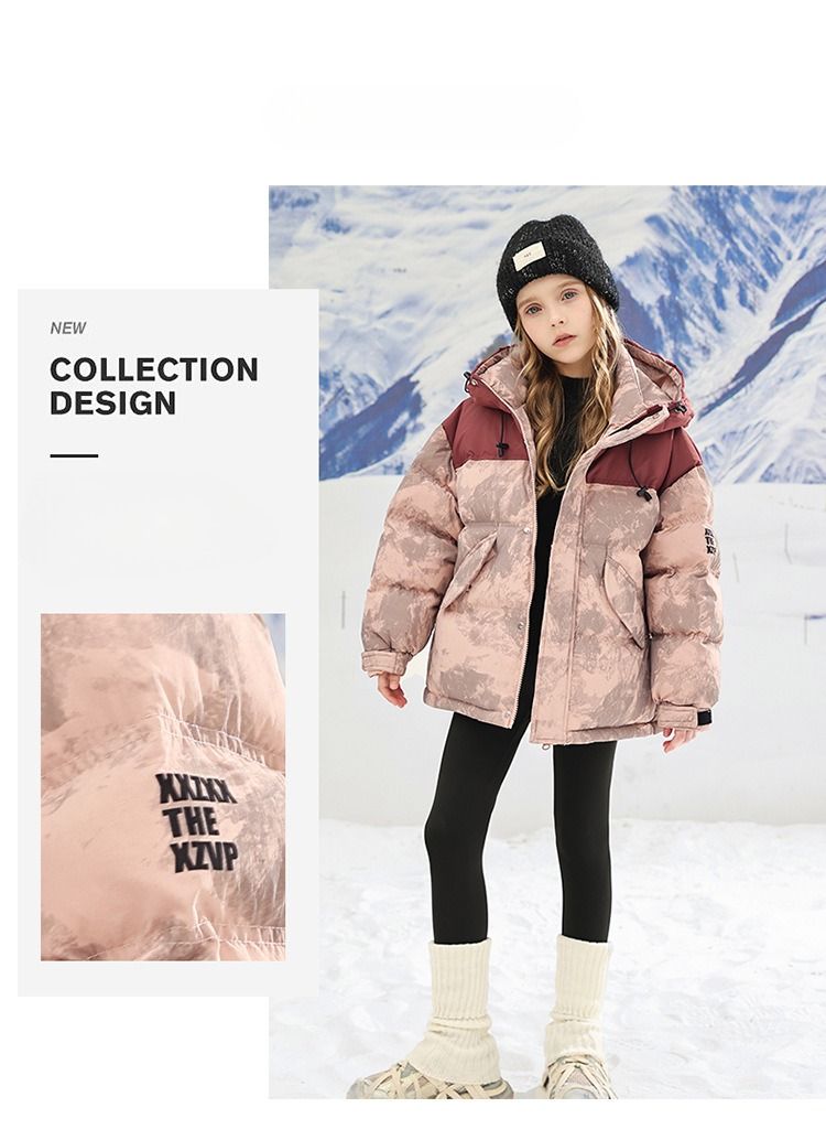 Kids' Winter Puffer Jacket – Thickened Polyester Shell, Fleece-Lined, Unisex Hooded Coat (120-170cm, Red/Green, B-Class Safety, Korean Style)_voghion.com