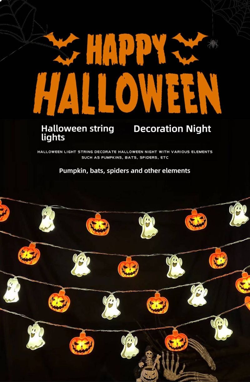 Halloween LED String Lights - Battery Powered, 10-30 LED Spooky Shapes (Ghosts, Witches, Pumpkins), 3 Lighting Modes, Indoor/Outdoor Decor_voghion.com