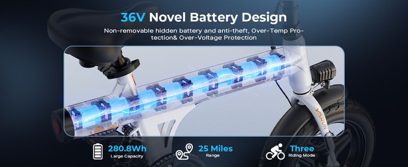 VARUN C14-1 Mini Commuter City Ebike With Rear Shock Suspension, 250W, 36V 7.8Ah Battery_voghion.com