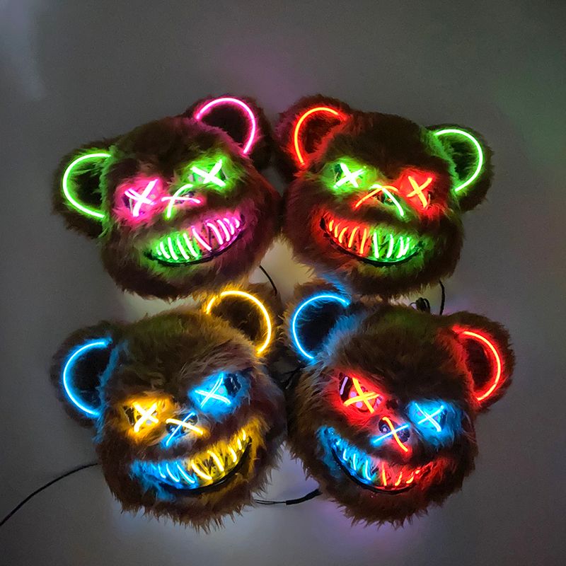 Máscara de coelho sangrento de LED, máscara de urso preto assassino brilhante, fantasia de festa de dança de Halloween, adereços de cosplay, máscara de coelho de pelúcia assassinado_voghion.com