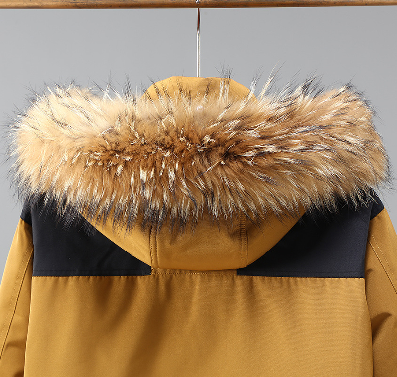 Giacca da uomo in cotone e seta resistente al freddo con collo in pelliccia di procione, tecnologia ispessita, antigraffio, giacca in cotone di alta qualità_voghion.com