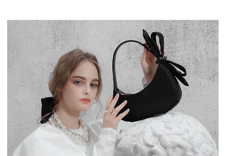 Moon Black Gold Handheld Single Texture Bow Vielseitiges und einzigartiges Design Neue Umhängetasche für den Sommer_voghion.com