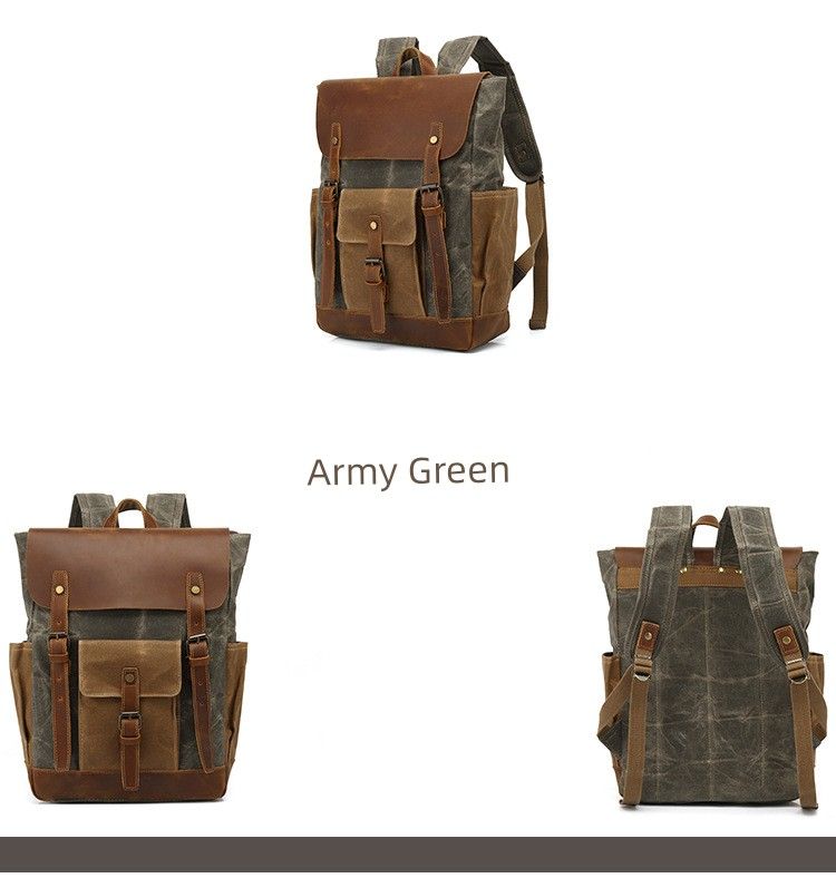 Reise Männer Öl Wachs Leinwand Outdoor Leder Rucksack_voghion.com
