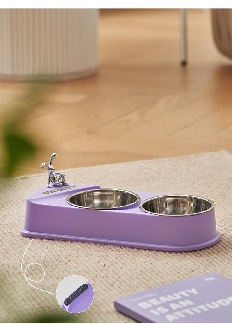 Gamelle en acier inoxydable pour animaux de compagnie, double antidérapante et antichoc, en forme de papillon, pour chat et chien_voghion.com