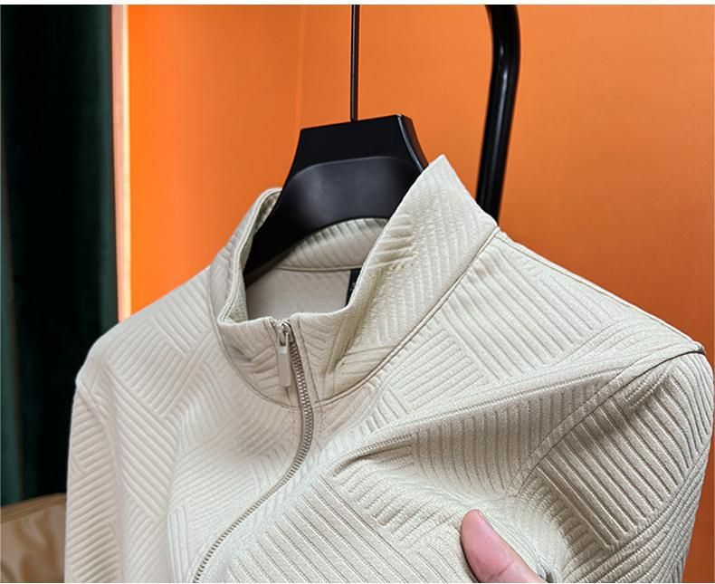 Slim-Fit-Sweatshirt mit hohem Kragen und Reißverschluss für Herren – Leichter Langarmpullover aus Polyester-Mischgewebe mit Stickerei-Detail, moderne Freizeitjacke_voghion.com