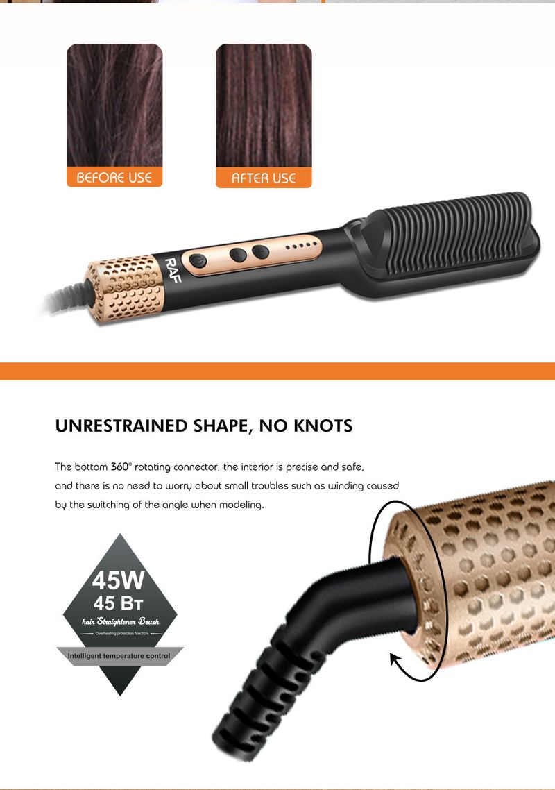 RAF Negative Ion Straightening Brush - No Damage Electric Hair Iron Easy To Use For Home_voghion.com