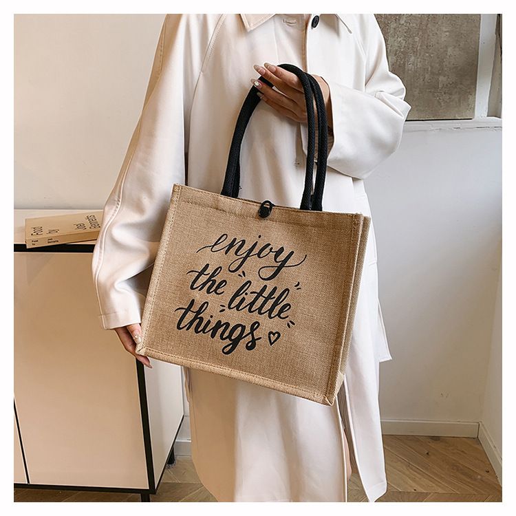 Beach Bag Thickened Large Capacity Linen Underarm Bag Shopping Bag Commuter Tote Bag Premium Casual Hand Bill Shoulder Bag Minimalism_voghion.com