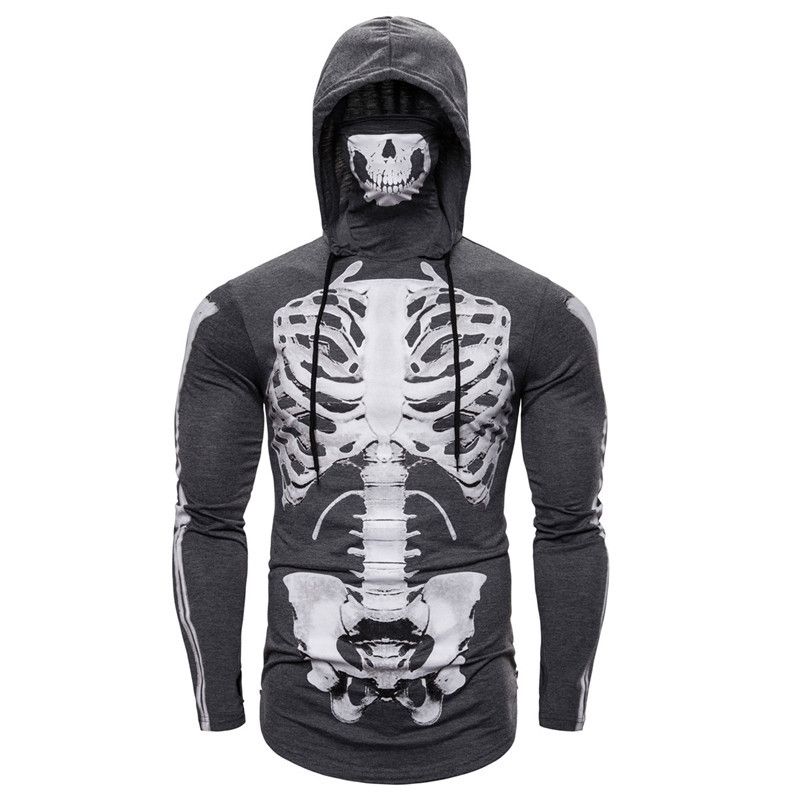 Autunno e inverno nuovo elastico uomo ninja tuta Halloween maglietta a maniche lunghe teschio maschera cappuccio uomo_voghion.com